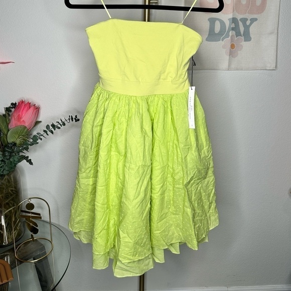 NWT - Susana Monaco Chartreuse mini dress with Swiss dot skirt - Picture 1 of 3